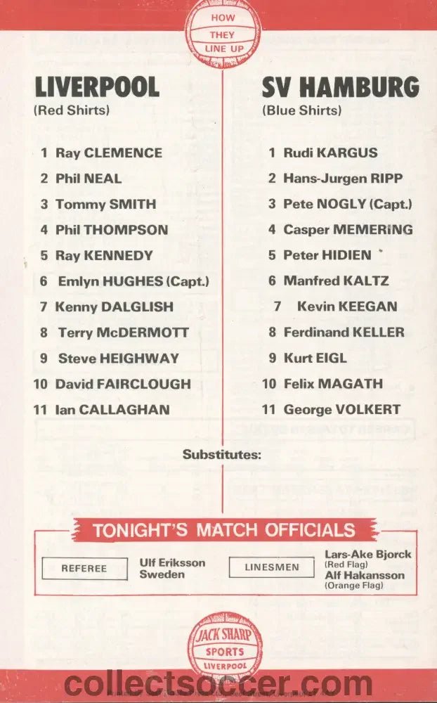 1977 Super Cup Final 2nd Leg Liverpool V Hamburg. - Collect Soccer