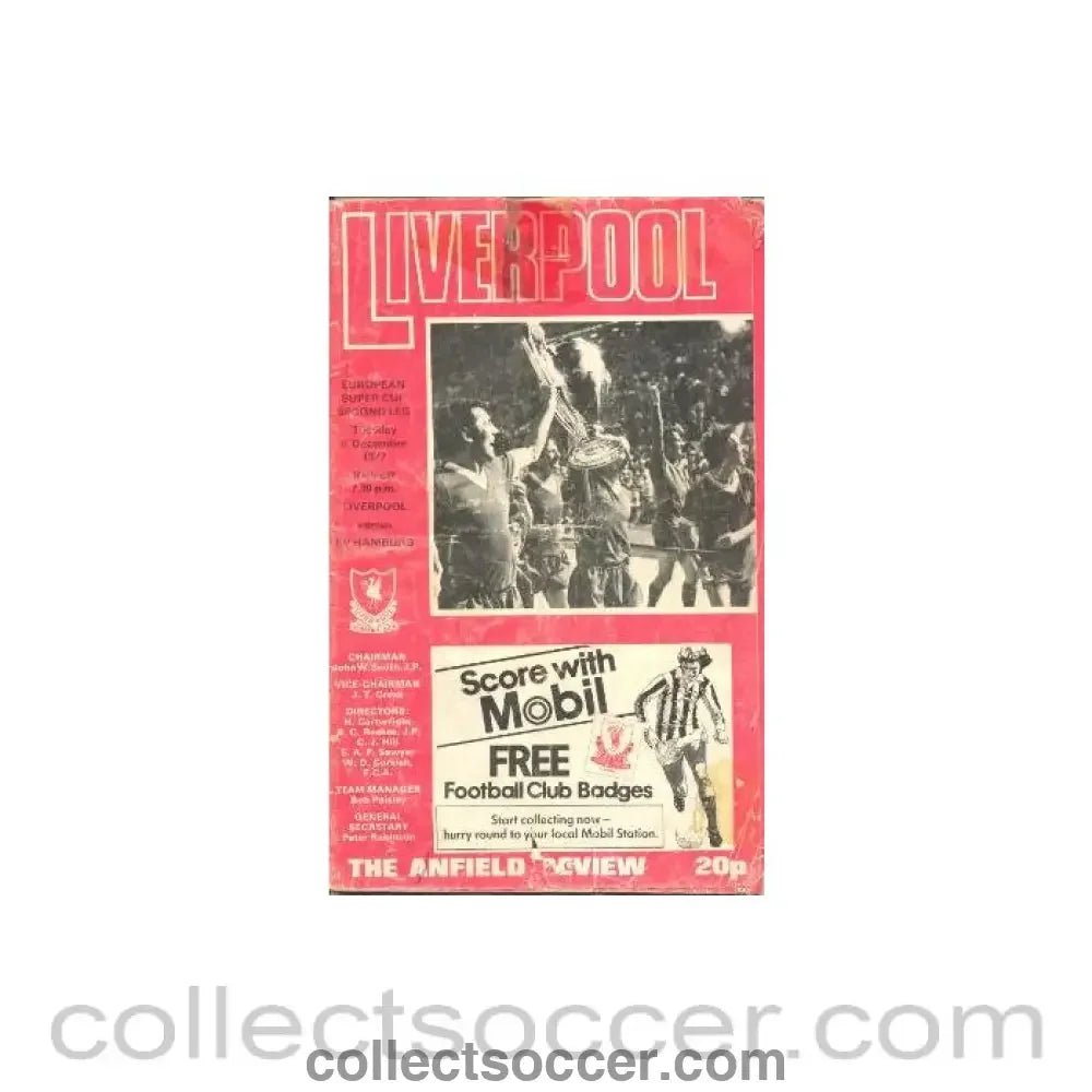 1977 Super Cup Final Official Programme Liverpool v Hamburg 2nd leg - Collect Soccer