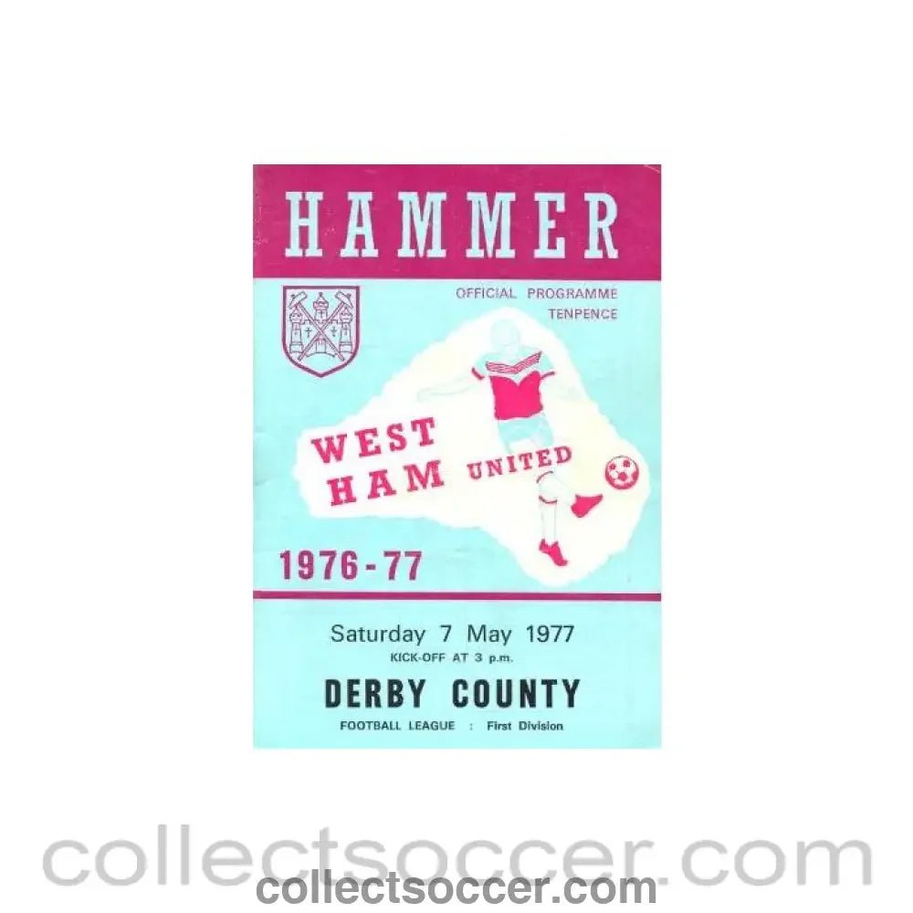 1977 - West Ham United v Derby County official programme 07/05/1977 - Collect Soccer