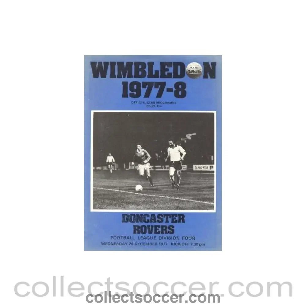 1977 - Wimbledon v Doncaster Rovers official programme 28/12/1977 - Collect Soccer