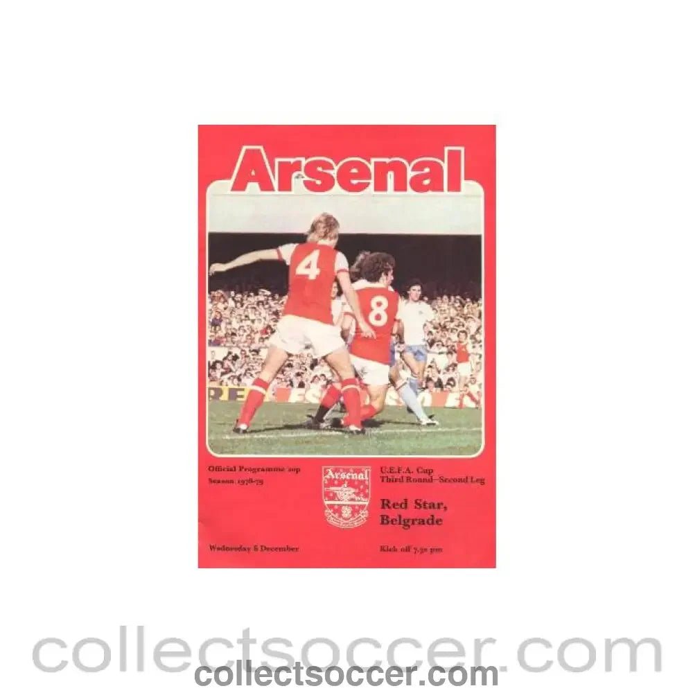 1978 - Arsenal v Red Star, Belgrade official programme 06/12/1978 UEFA Cup - Collect Soccer