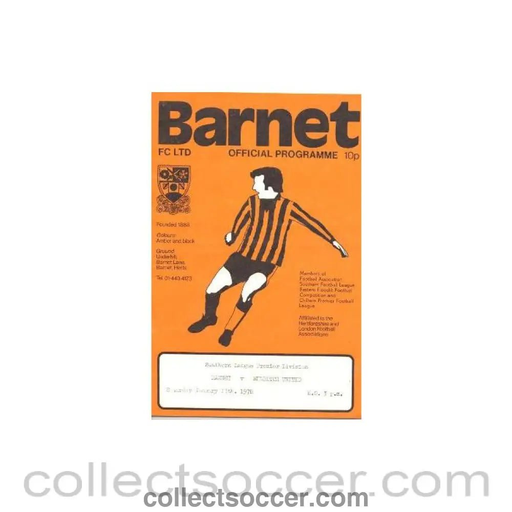 1978 - Barnet v Redditch United official programme 14/01/1978 - Collect Soccer