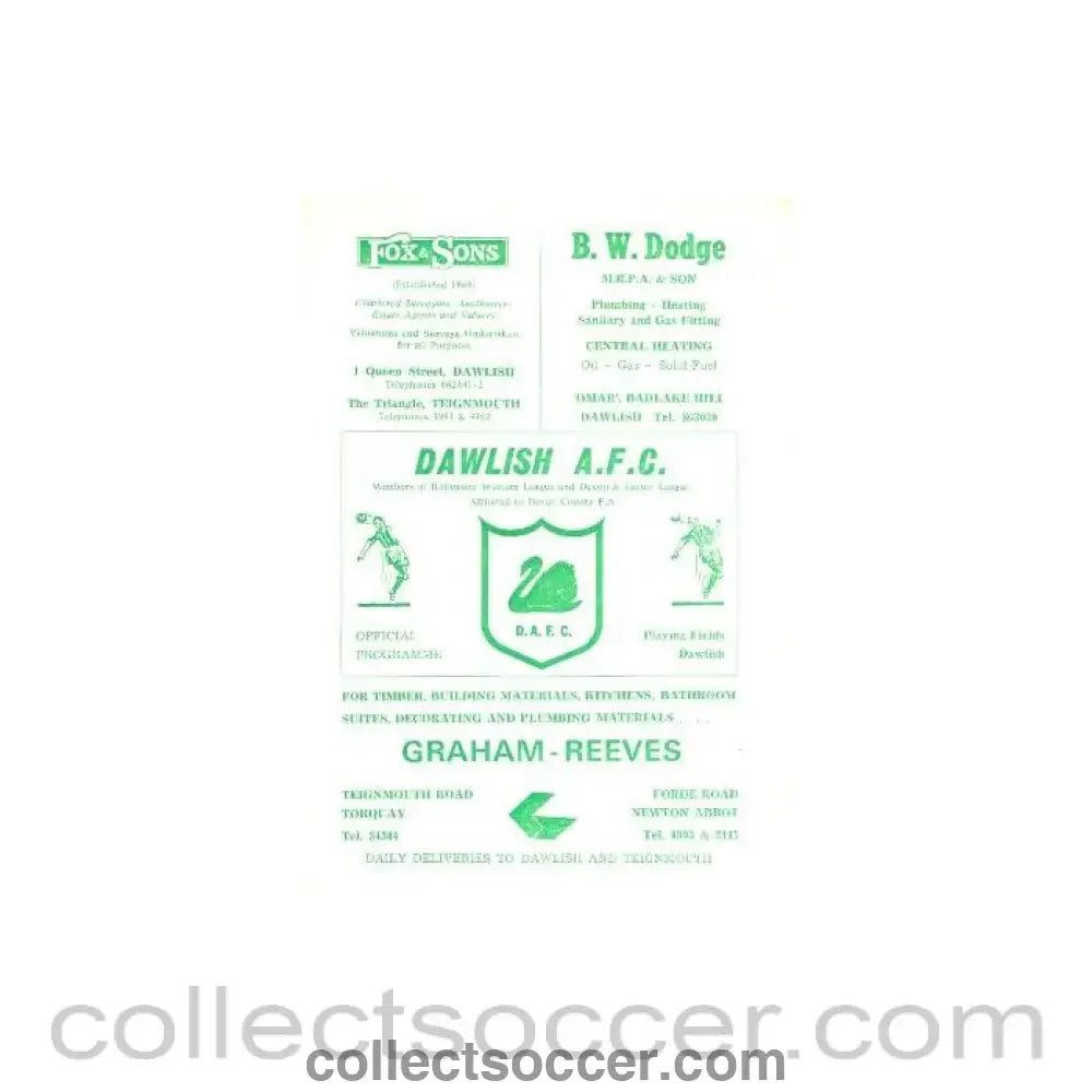 1978 - Dawlish v Wimbledon official programme 03/08/1978 - Collect Soccer
