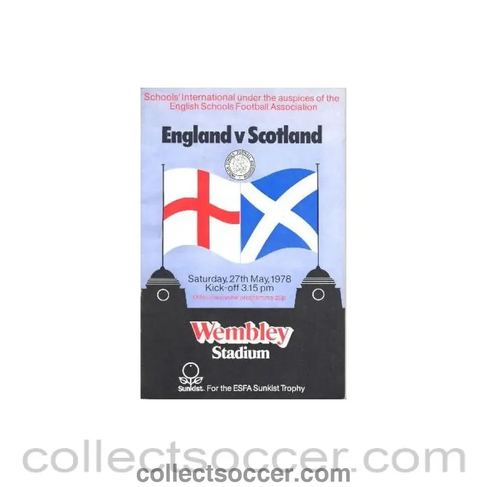1978 England v Scotland official programme 27/05/1978 Schools International at Wembley - Collect Soccer