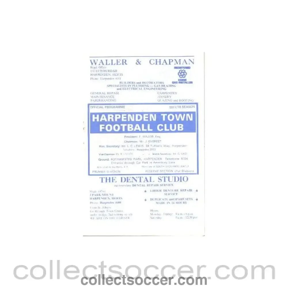 1978 - Harpenden Town Select XI v Clausenengen Norway official programme 11/04/1978 International Friendly - Collect Soccer