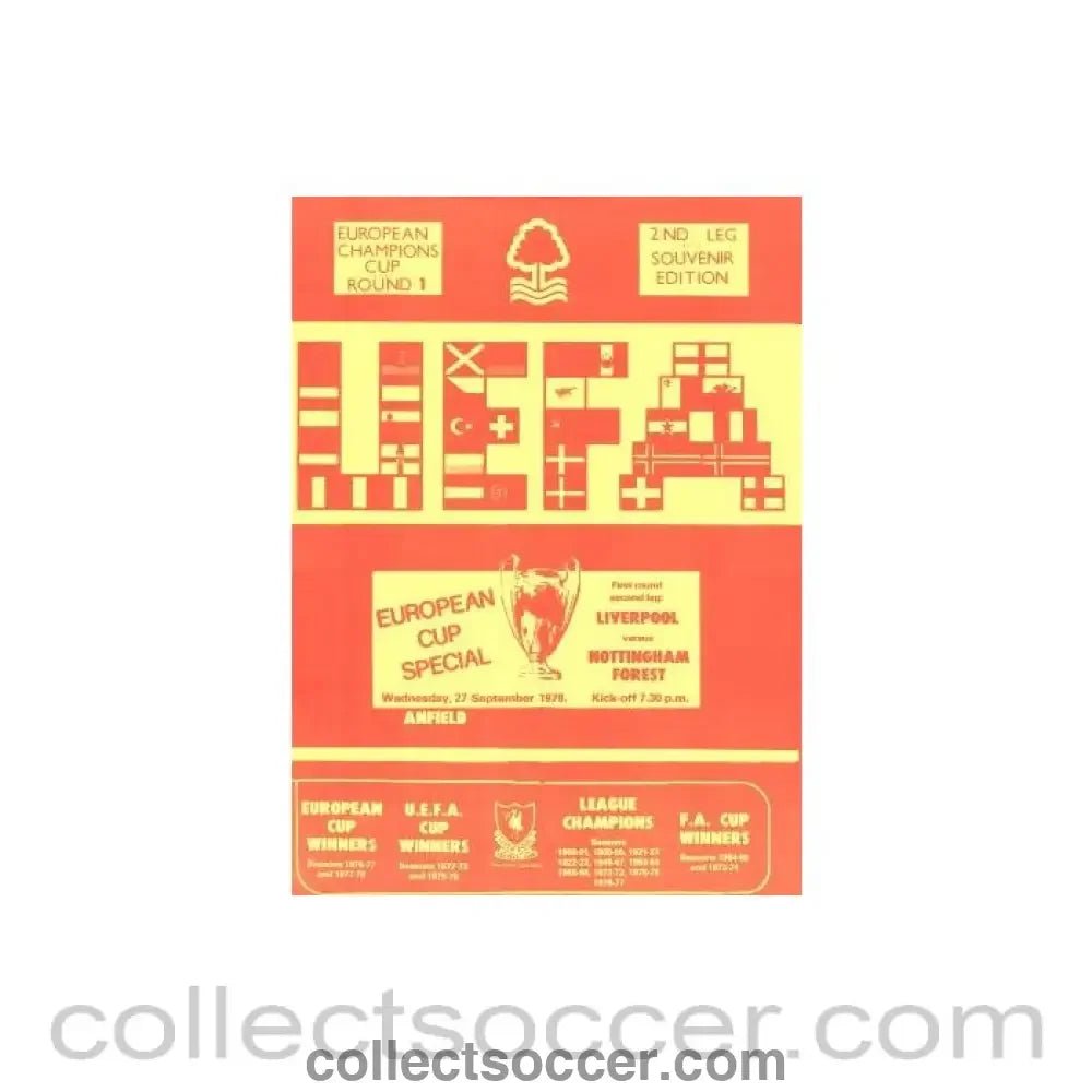 1978 - Liverpool v Nottingham Forest official programme 27/09/1978 European Cup, Nottingham Edition - Collect Soccer