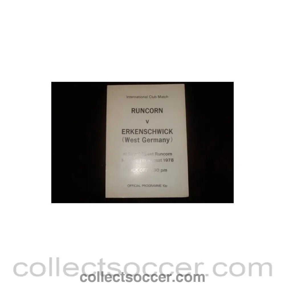 1978 - Runcorn v Erkenschwick, West Germany official programme 07/08/1978, Semi-Professional International - Collect Soccer