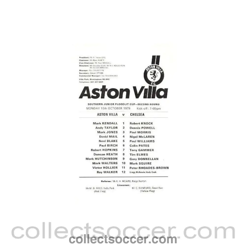 1979 - Aston Villa vChelsea official programme 15/10/1979 - Collect Soccer