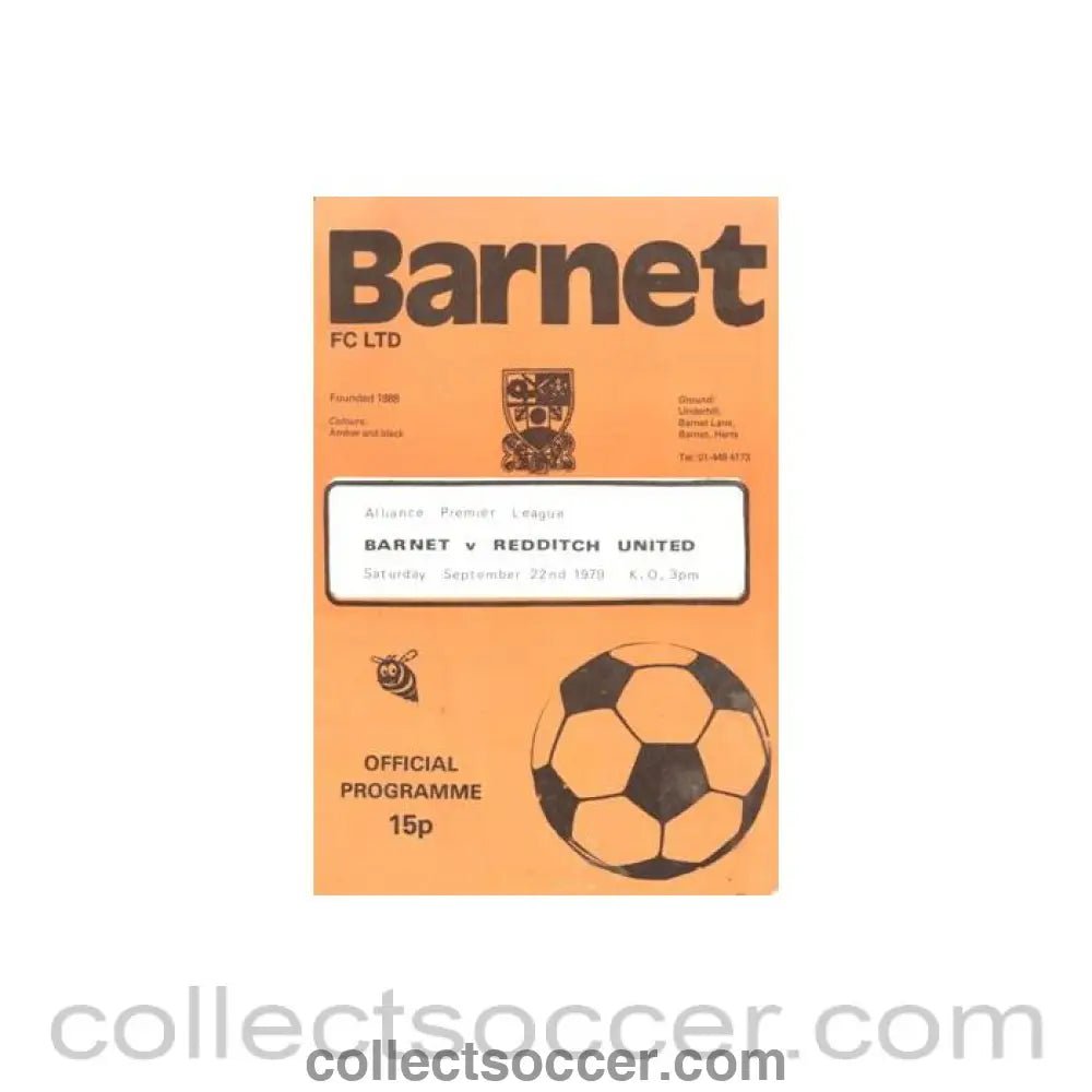 1979 - Barnet v Redditch United official programme 22/09/1979 Alliance Premier League - Collect Soccer