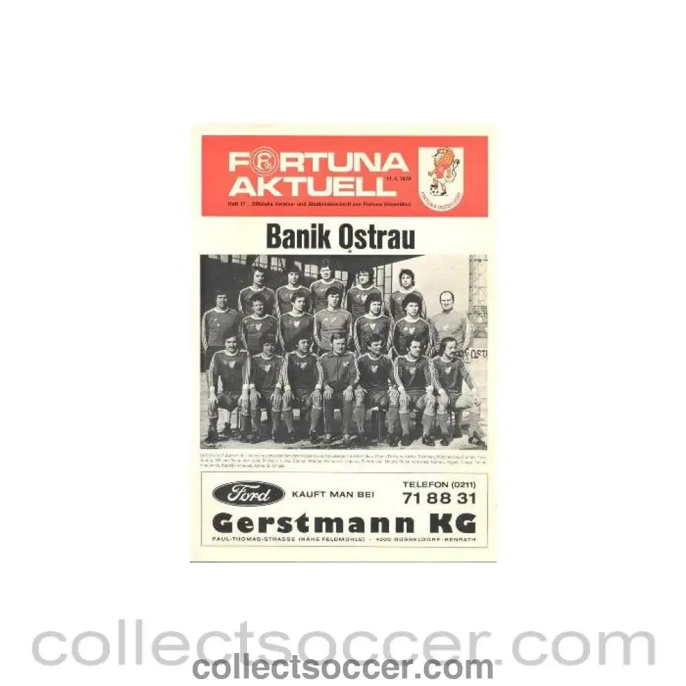 1979 Fortuna Dusseldorf v Banik Ostrava official programme Cup Winners Cup Semi Final 11/04/1979
