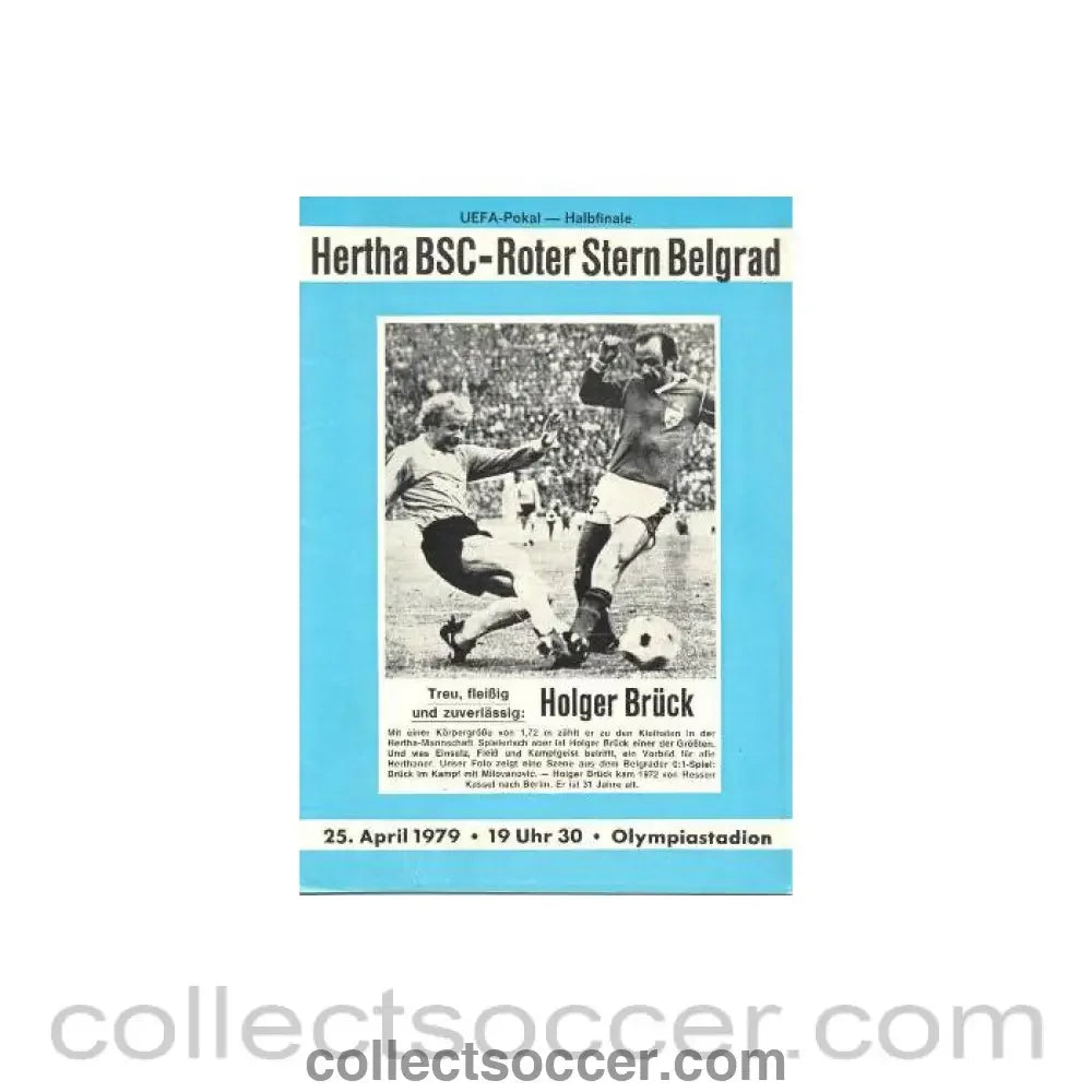 1979 Hertha Berlin v Red Star Belgrade official programme 25/04/1979 UEFA Cup Semi-Final
