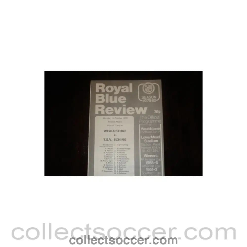 1979 - Wealdstone v Eching official programme 01/10/1979, Semi-Professional International - Collect Soccer