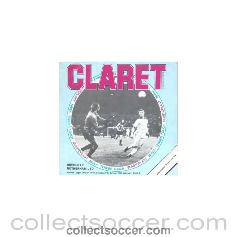 1980 - Burnley v Rotherham United official programme 11/10/1980 Football League - Collect Soccer