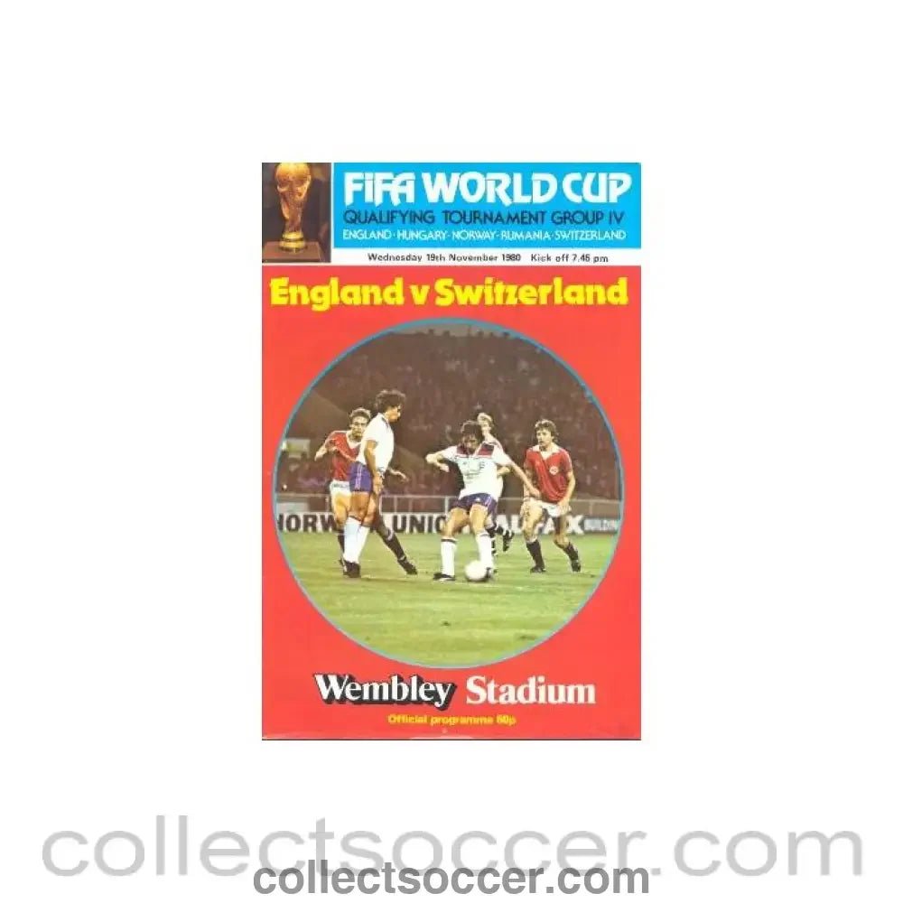 1980 England v Switzerland official programme 19/11/1980 - Collect Soccer