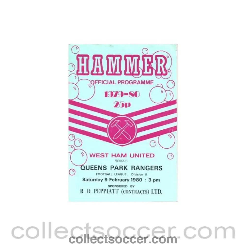 1980 - West Ham United v Queen's Park Rangars official programme 09/02/1980 Football League - Collect Soccer