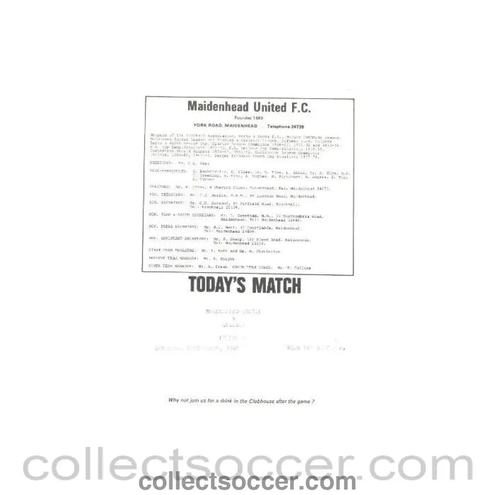 1981 - Maidenhead vChelsea official programme 21/03/1981