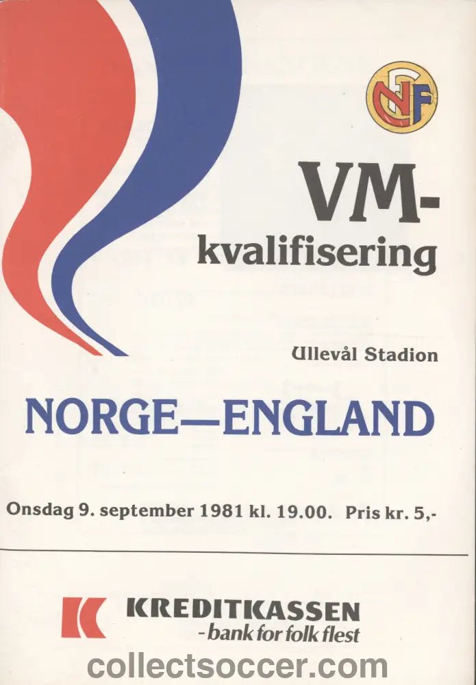 1981 Norway v England Official Programme - Collect Soccer
