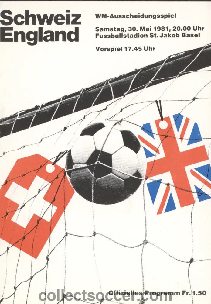 1981 Switzerland v England Official Programme - Collect Soccer