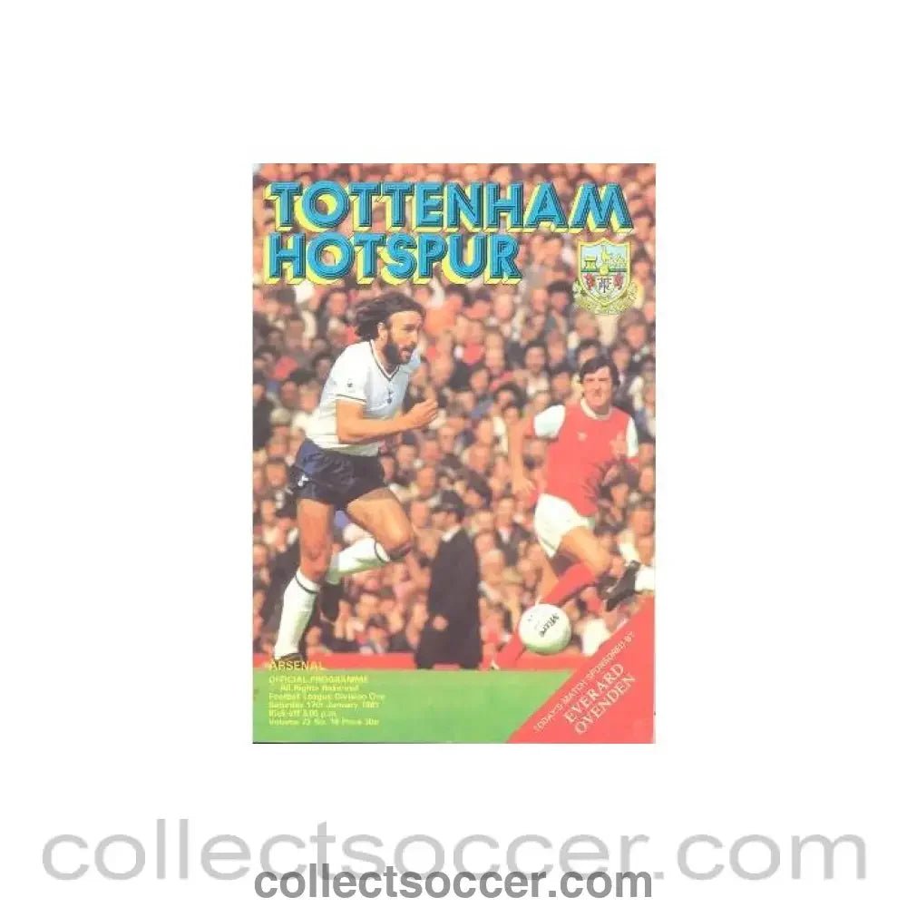 1981 - Tottenham Hotspur v Arsenal official programme 17/01/1981 Football League - Collect Soccer
