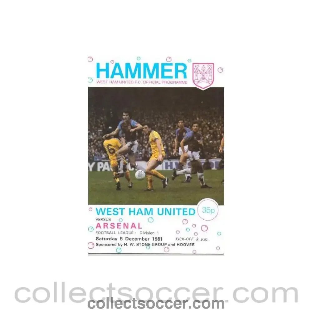1981 - West Ham United v Arsenal official programme 05/12/1981 Football League - Collect Soccer