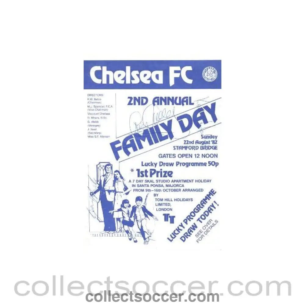1982 - Chelsea 2nd Annual Family Day pre - season event at Stamford Bridge on 22/08/1982, signed by four footballers official programme - Collect Soccer