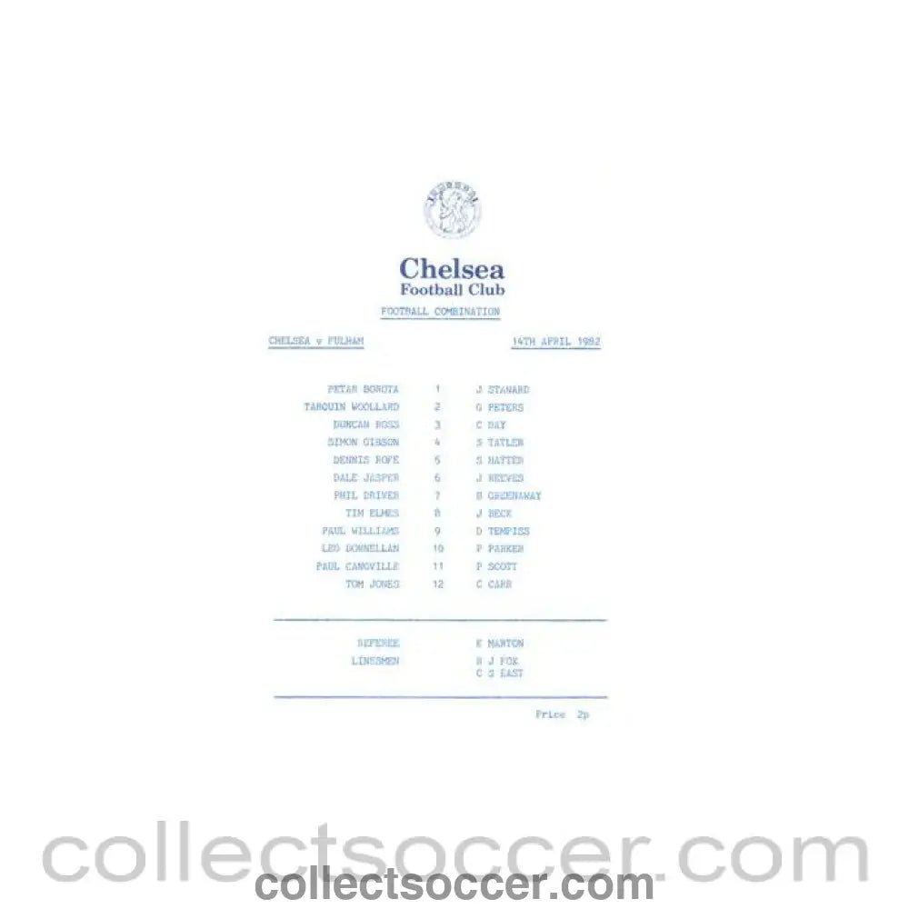 1982 - Chelsea v Fulham Reserves official programme 14/04/1982 Football Combination - Collect Soccer
