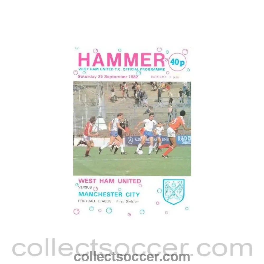 1982 - West Ham United v Manchester City official programme 25/09/1982 - Collect Soccer