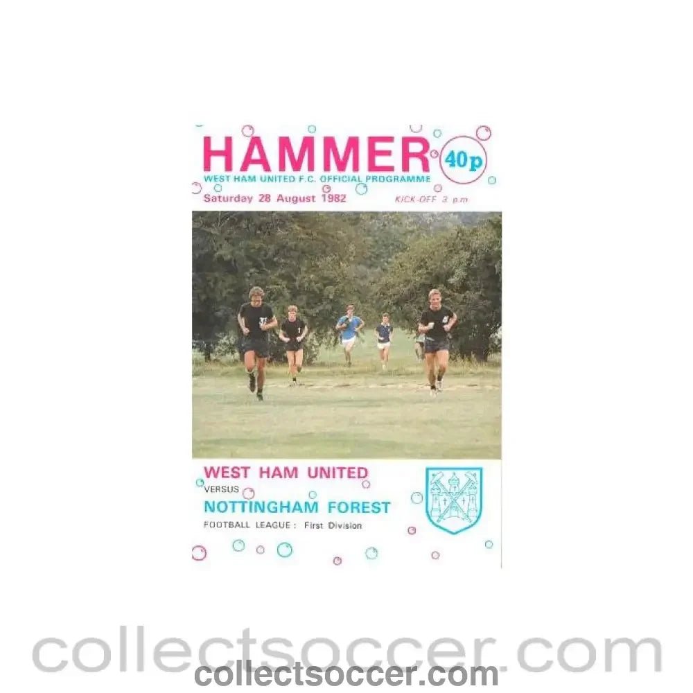 1982 - West Ham United v Nottingham Forest official programme 28/08/1982 Football League - Collect Soccer