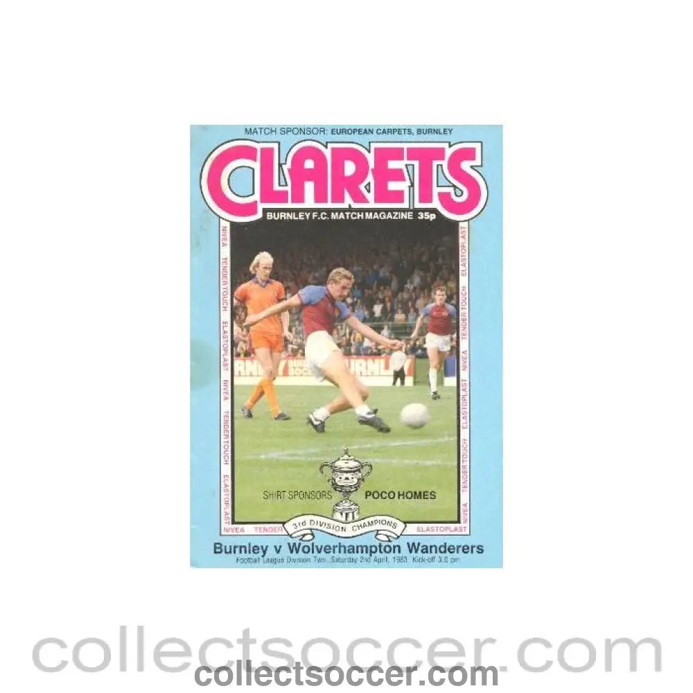 1983 - Burnley v Wolverhampton Wanderers official programme 02/04/1983 - Collect Soccer