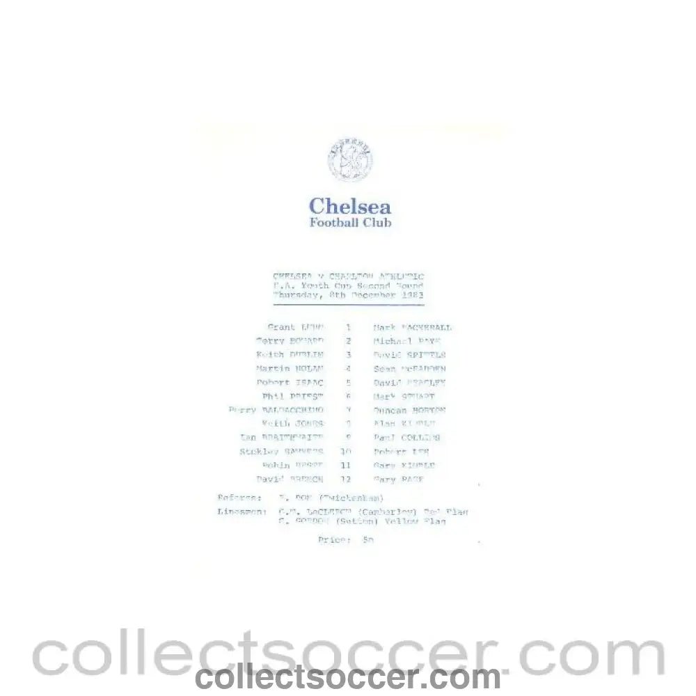 1983 - Chelsea v Charlton Athletic official programme 08/12/1983 - Collect Soccer