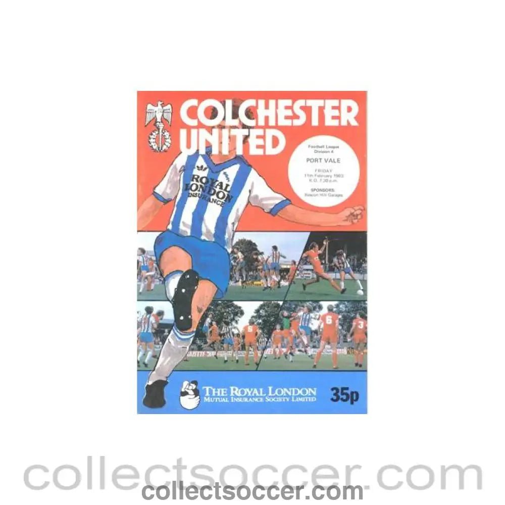 1983 - Colchester United v Port Vale official programme 11/02/1983 Football League, with a teamsheet - Collect Soccer