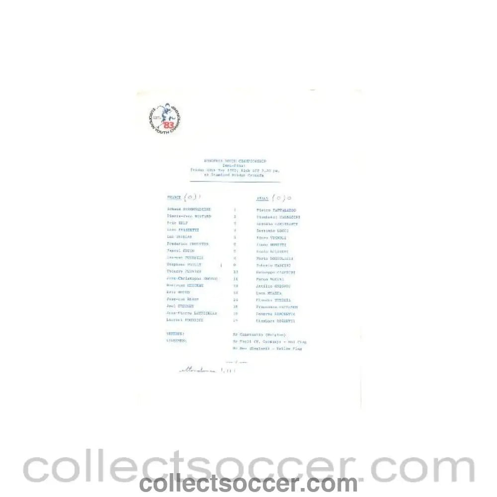 1983 France v Italy European Youth Tournament 20/05/1983 semi - final at Chelsea - Collect Soccer