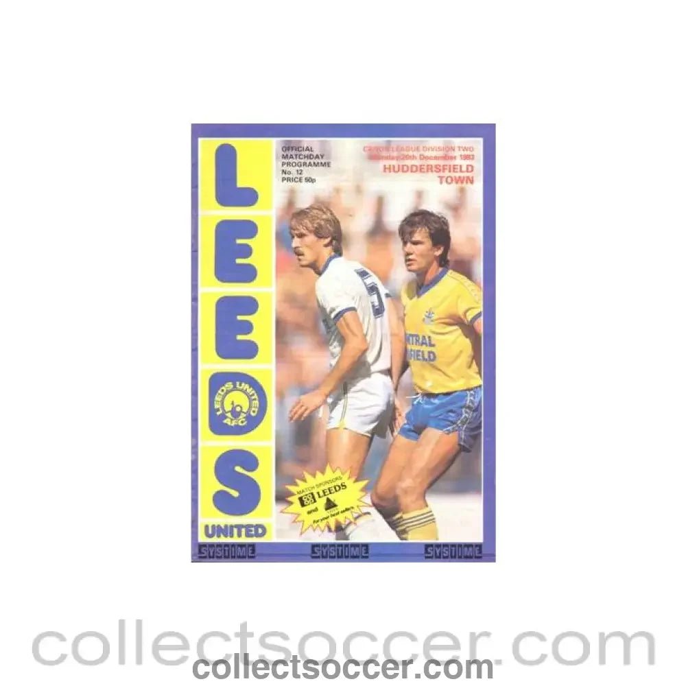 1983 - Leeds United v Huddersfield Town official programme 26/12/1983 Canon League - Collect Soccer