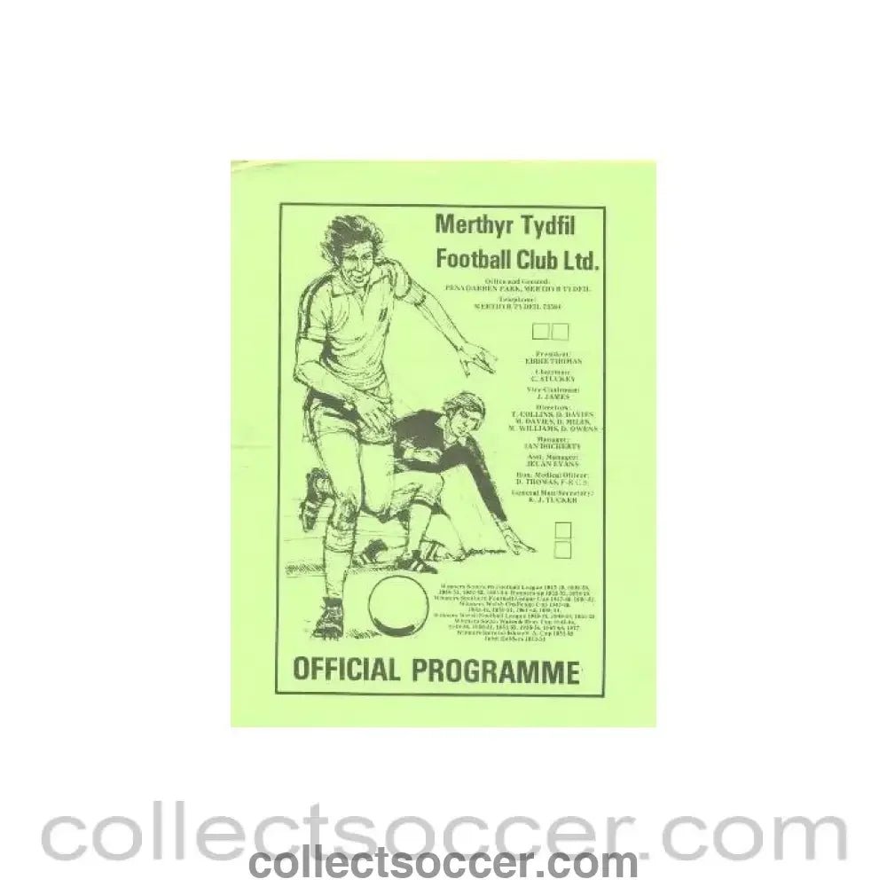 1983 - Merthyr Tydfil Wales v Cardiff City official programme 08/02/1983 friendly match Very Rare! - Collect Soccer