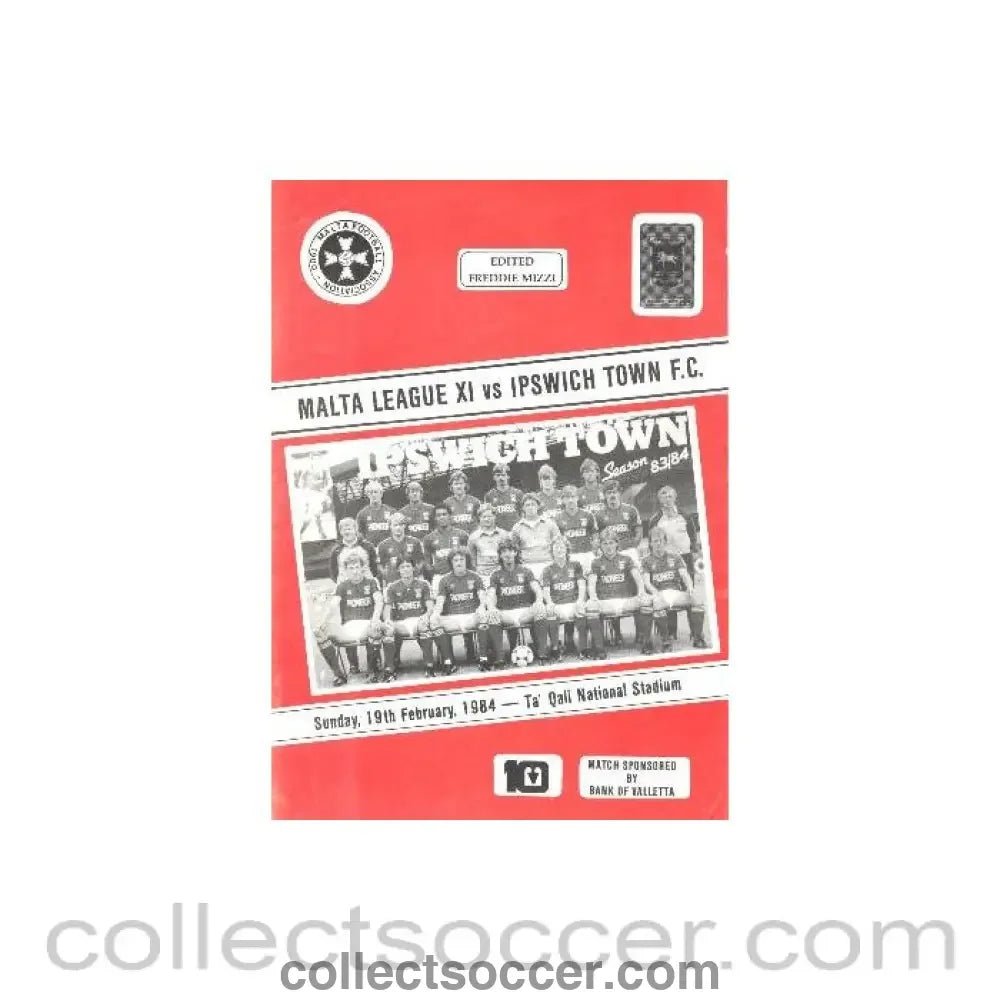 1984 - Malta League XI v Ipswich Town official programme 19/02/1984 - Collect Soccer