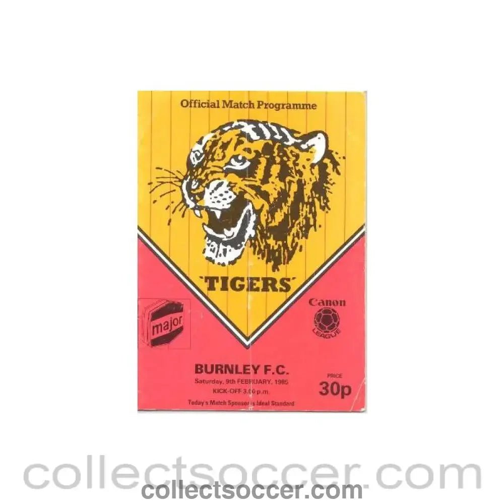 1985 - Hull City v Burnley official programme 09/02/1985 Canon League - Collect Soccer