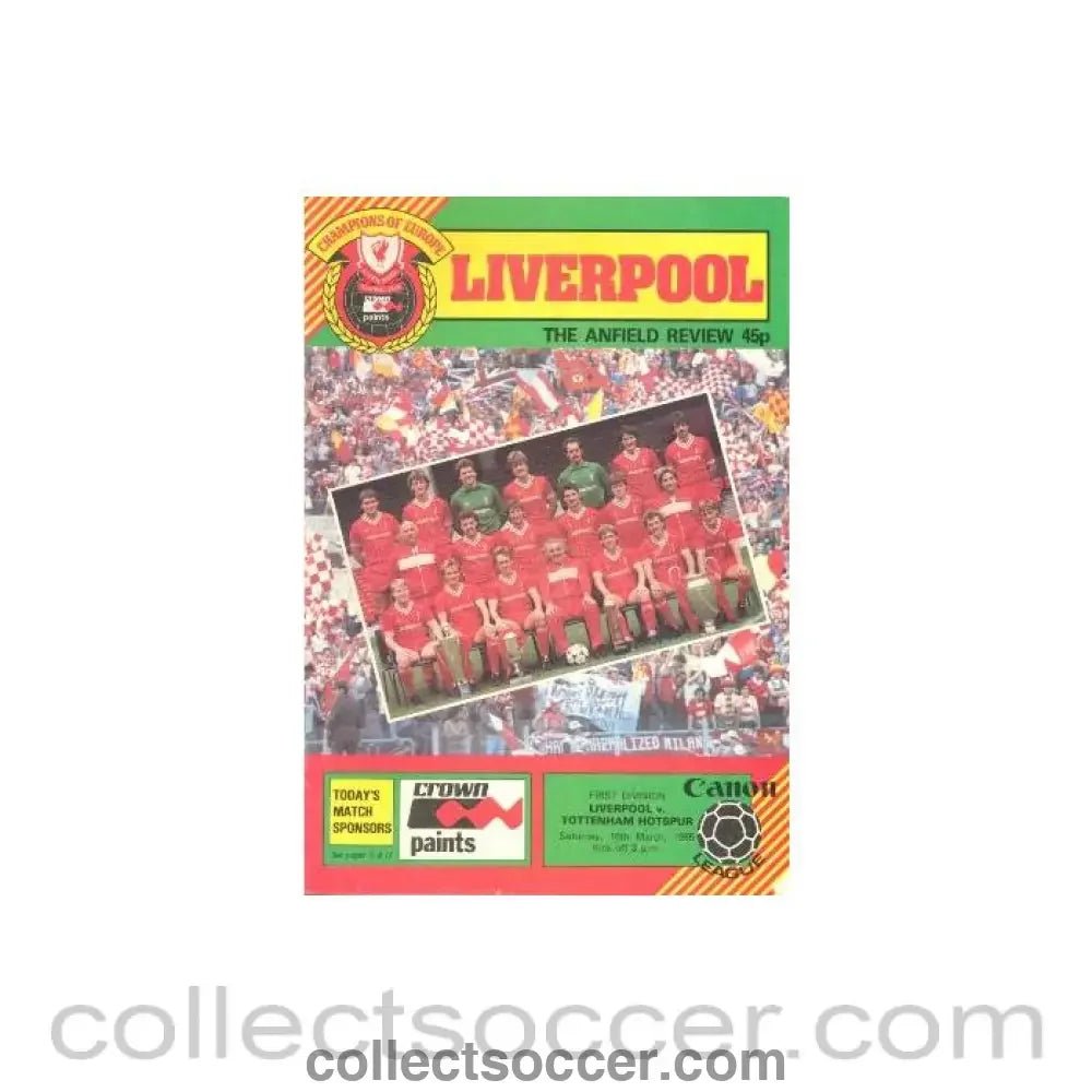1985 - Liverpool v Tottenham Hotspur official programme 16/03/1985 - Collect Soccer
