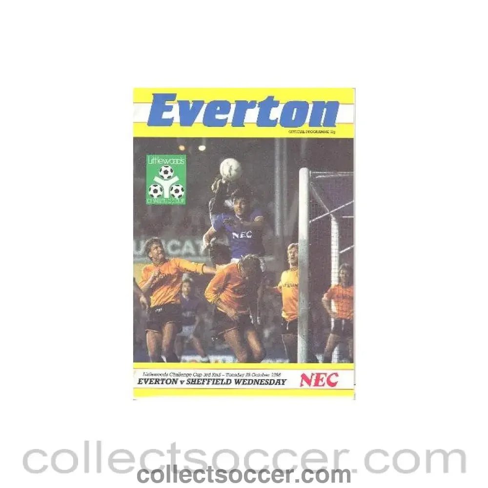 1986 - Everton v Sheffield Wednesday official programme 28/10/1986 Littlewoods Cup - Collect Soccer