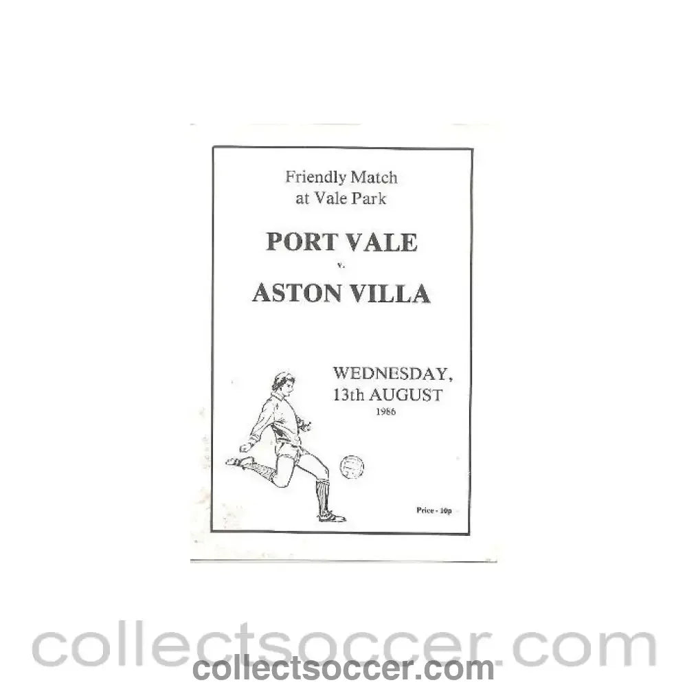 1986 - Port Vale v Aston Villa official programme 13/08/1986 Friendly Match, reduced price - Collect Soccer