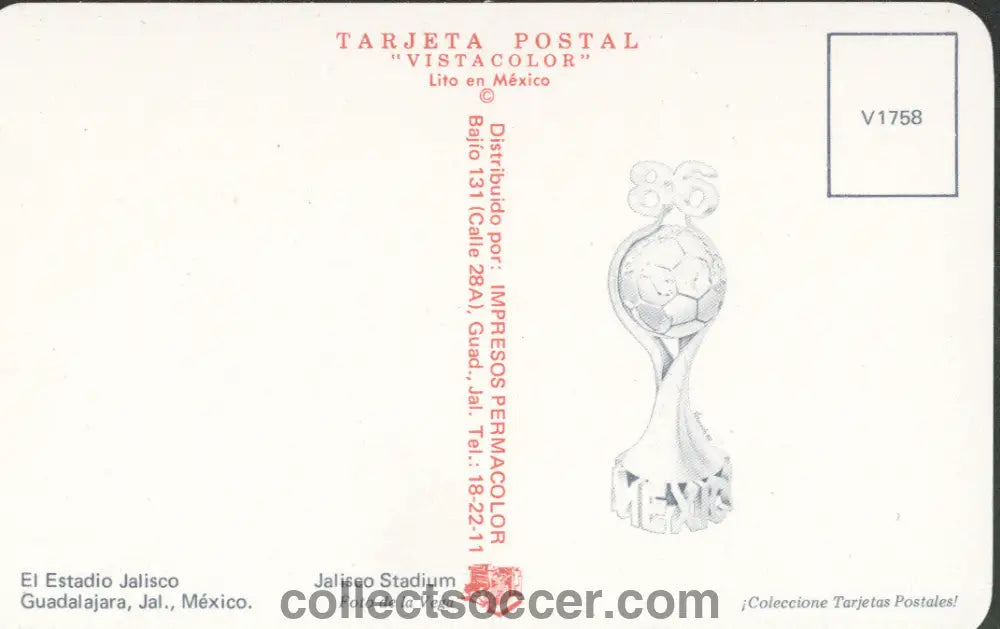 1986 World Cup Jalisco Stadium Postcard