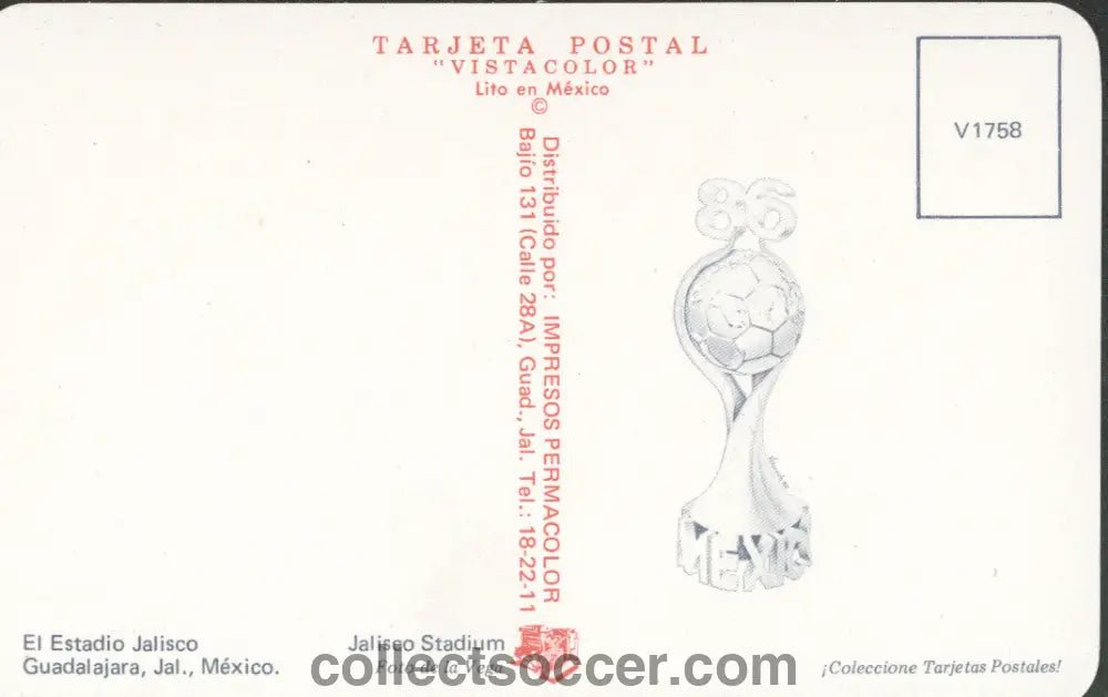 1986 World Cup Jalisco Stadium Postcard - Collect Soccer