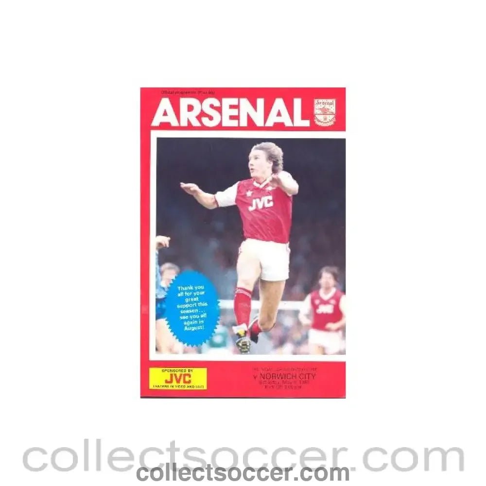 1987 - Arsenal v Norwich City official programme 09/05/1987 League Cup - Collect Soccer