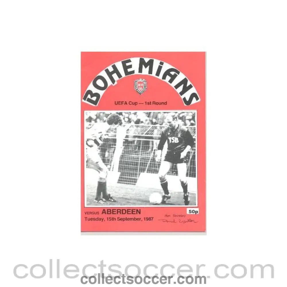 1987 - Bohemians v Aberdeen UEFA Cup First Round official programme 15/09/1987 - Collect Soccer