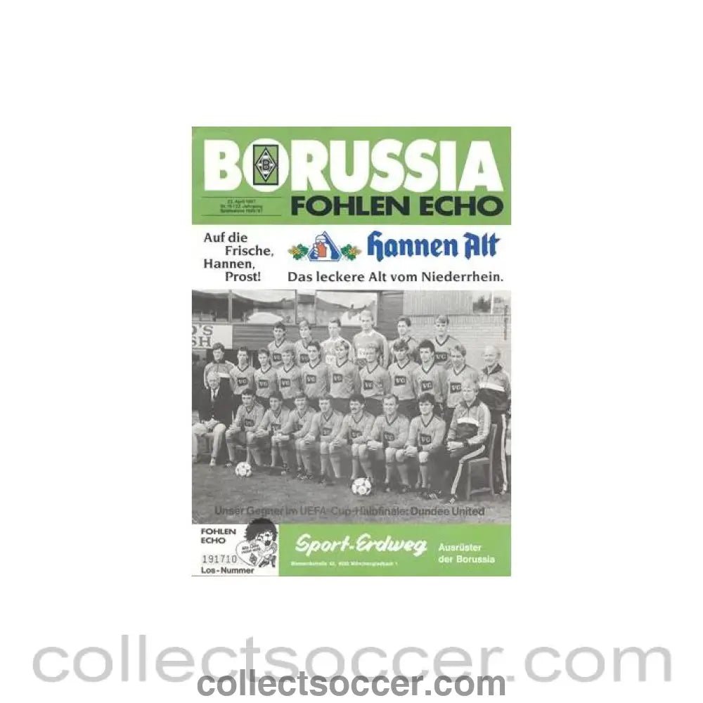 1987 - Borussia Monchengladbach v Dundee United official programme 22/04/1987 - Collect Soccer