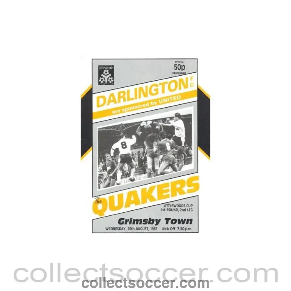 1987 - Darlington v Grimsby Town official programe 26/08/1987 Littlewoods Cup - Collect Soccer