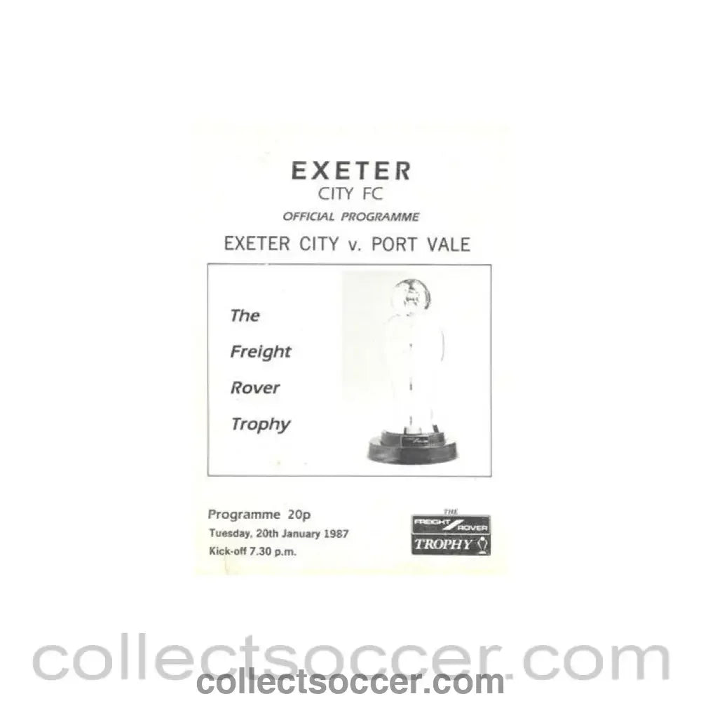 1987 - Exeter City v Port Vale official programme 20/01/1987 Freight Rover Trophy - Collect Soccer