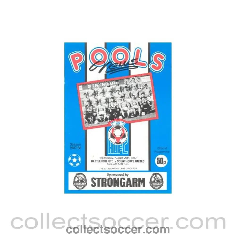 1987 - Hartlepool United v Scunthorpe United official programme 26/08/1987 Littlewoods Cup - Collect Soccer