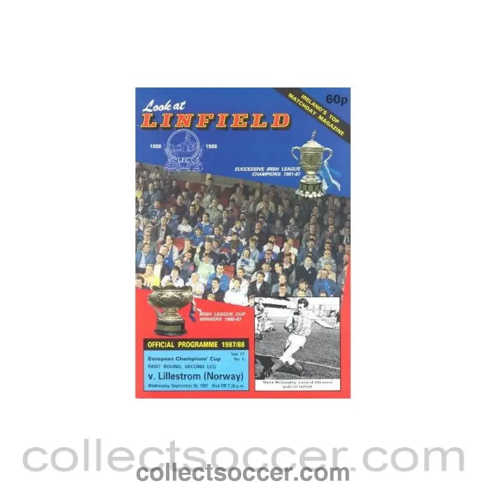 1987 - Linfield v Lillestrom, Norway official programme 30/09/1987 European Cup - Collect Soccer