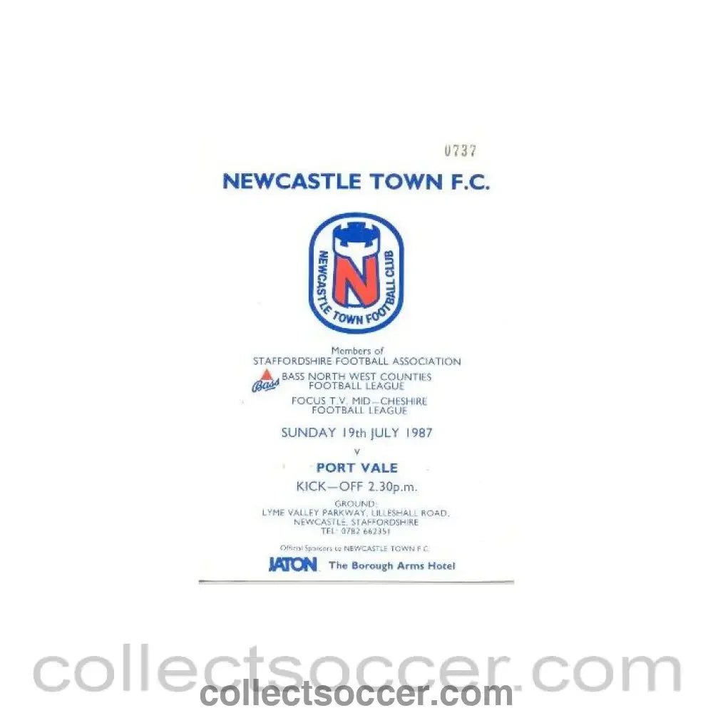 1987 - Newcastle Town v Port Vale official programme 19/07/1987 League - Collect Soccer