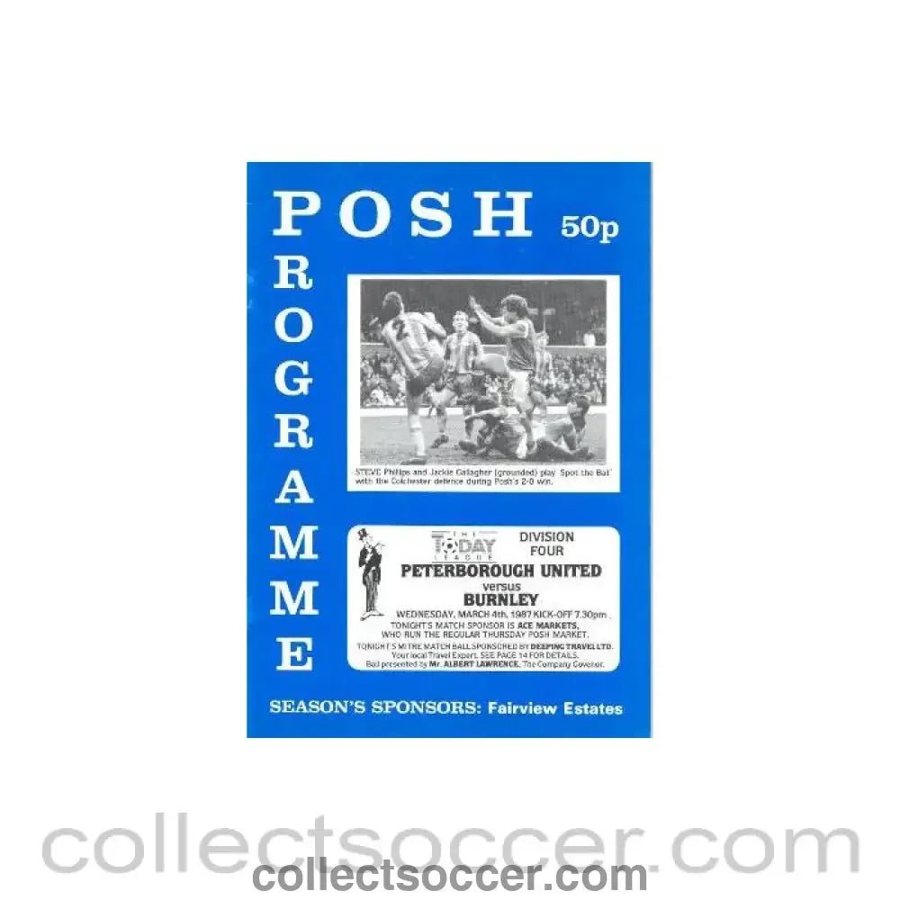 1987 - Peterborough United v Burnley official programme 04/03/1987 - Collect Soccer
